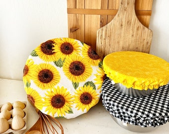 Sunflower Bowl Cover Set, Reusable Bowl Cover, Fabric Bowl Cover, Bread Proofing Cover, Washable Bowl Cover, Gift for Bakers,