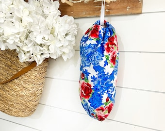 Floral Cotton Plastic Bag Holder, Hanging Kitchen Storage