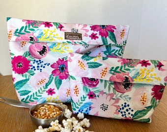 Microwavable Floral and Berry Popcorn Bag, Reusable Popcorn Bag, Reusable Snack Bag, Gift for Mom,