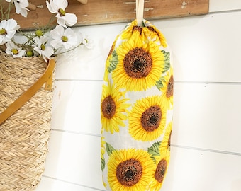 Sunflower Plastic Bag Holder, Hanging Bag Holder, Plastic Bag Dispenser, Kitchen Bag Storage, Recycle Bag Holder, Grocery Bag Holder,