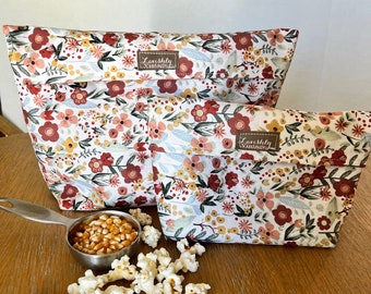 Microwave Wildflower Popcorn Bag, Reusable Popcorn Bag, Reusable Snack Bag, Gift for Mom,