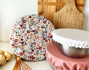 Wildflower Bowl Cover Set, Reusable Bowl Covers, Fabric Bowl Cover, Bread Proofing Cover, Washable Bowl Cover, Gift for Bakers,