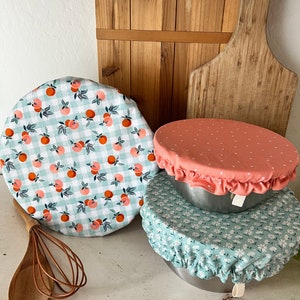 Citrus Gingham Bowl Cover Set, Reusable Bowl Cover, Fabric Bowl Cover, Bread Proofing Cover, Washable Bowl Cover, Gift for Bakers,
