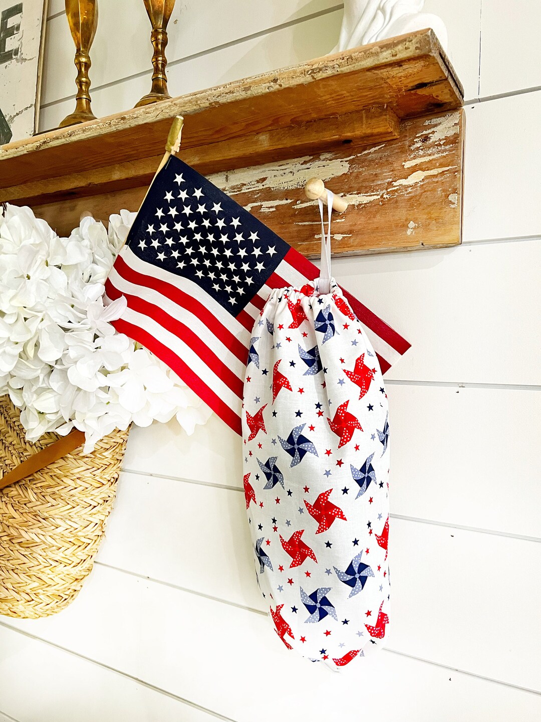 Patriotic Pinwheel Plastic Bag Holder, Hanging Bag Holder, Plastic Bag ...