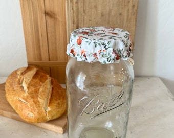 Emily Florals Jar Cover, Sourdough Starter, Mason Jar Cover, Fabric Jar Cover, Gift for Bakers,