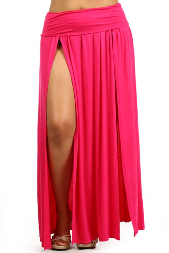 plus size double slit maxi skirt