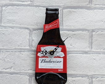 Budweiser beer recycled bottle clock, flattened bottle clock, birthday gift for brother, Christmas beer gifts for boyfriend, ecofriendly