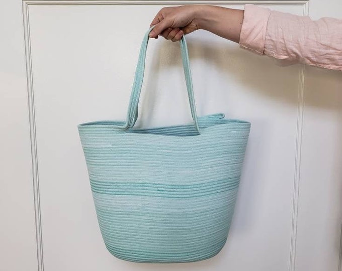 Aqua Striped Rope Beach Bag Etsy