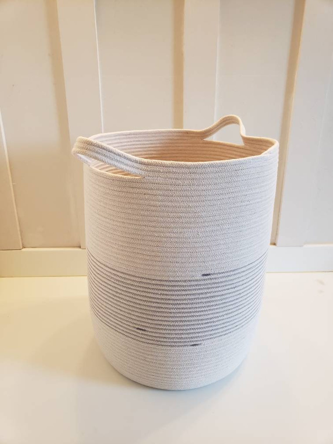 Made to Order XL Stripe Rope Basket With Handles Etsy Canada