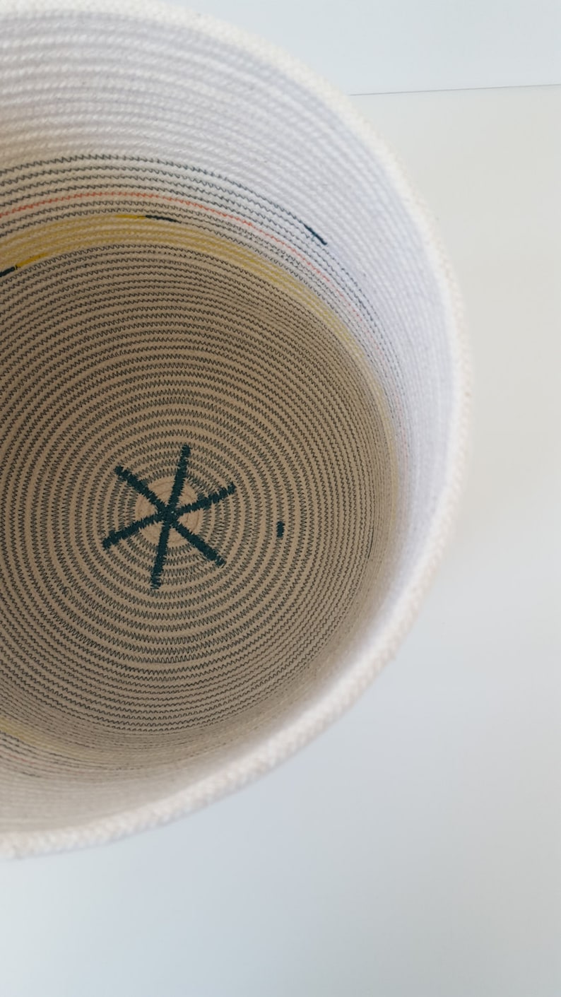 Tall Teal Striped Rope Basket with Lid Etsy