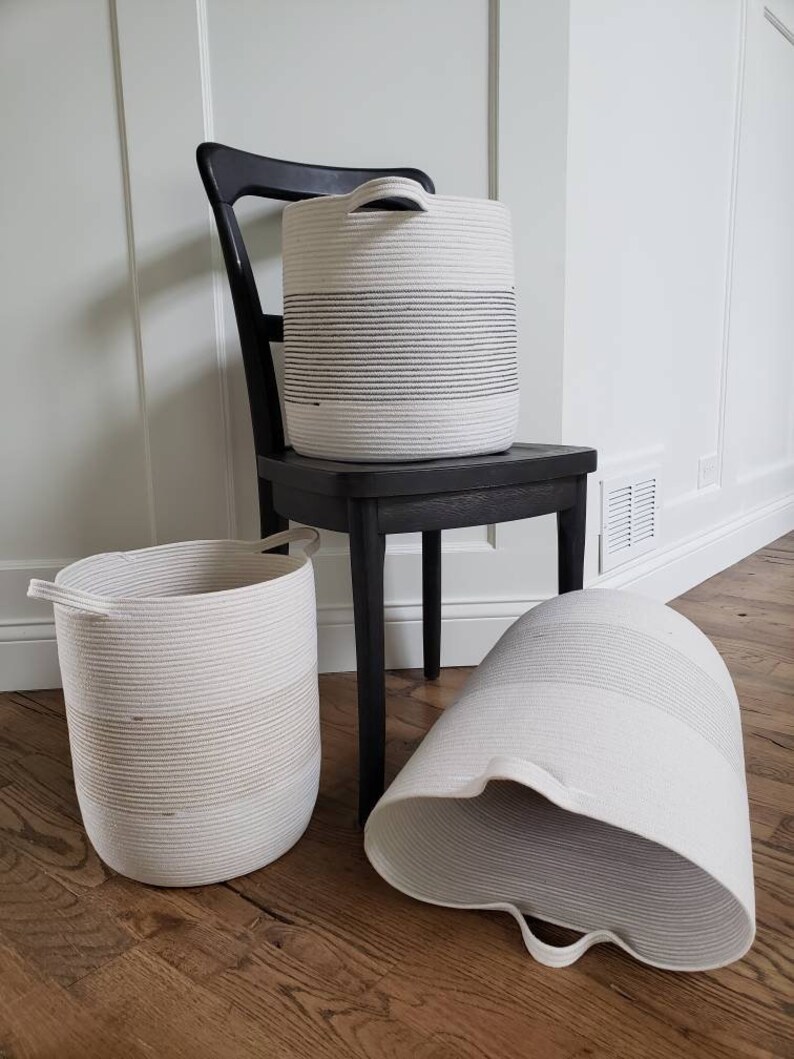 Made to Order XL Stripe Rope Basket With Handles Etsy