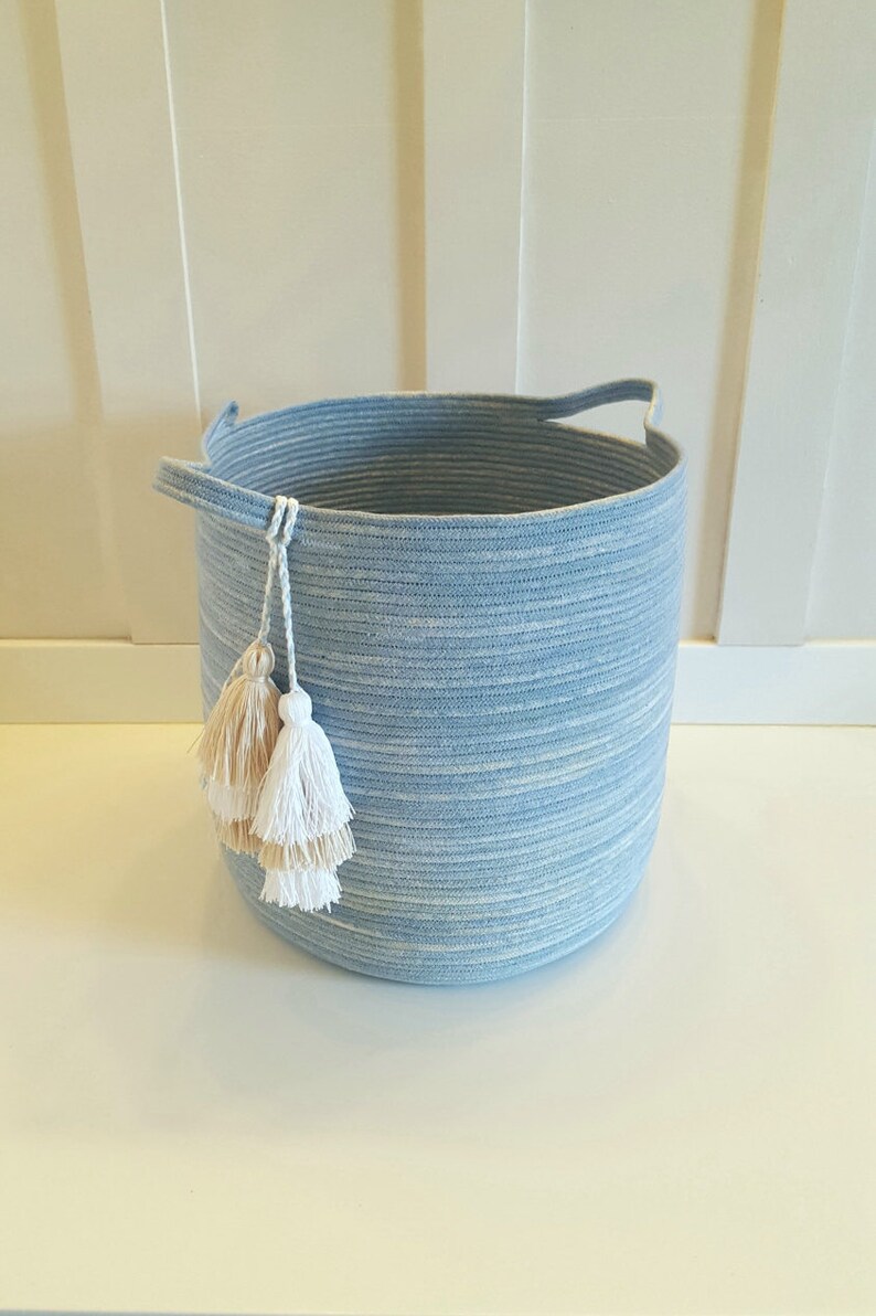 Denim Rope Basket with Tassels Etsy