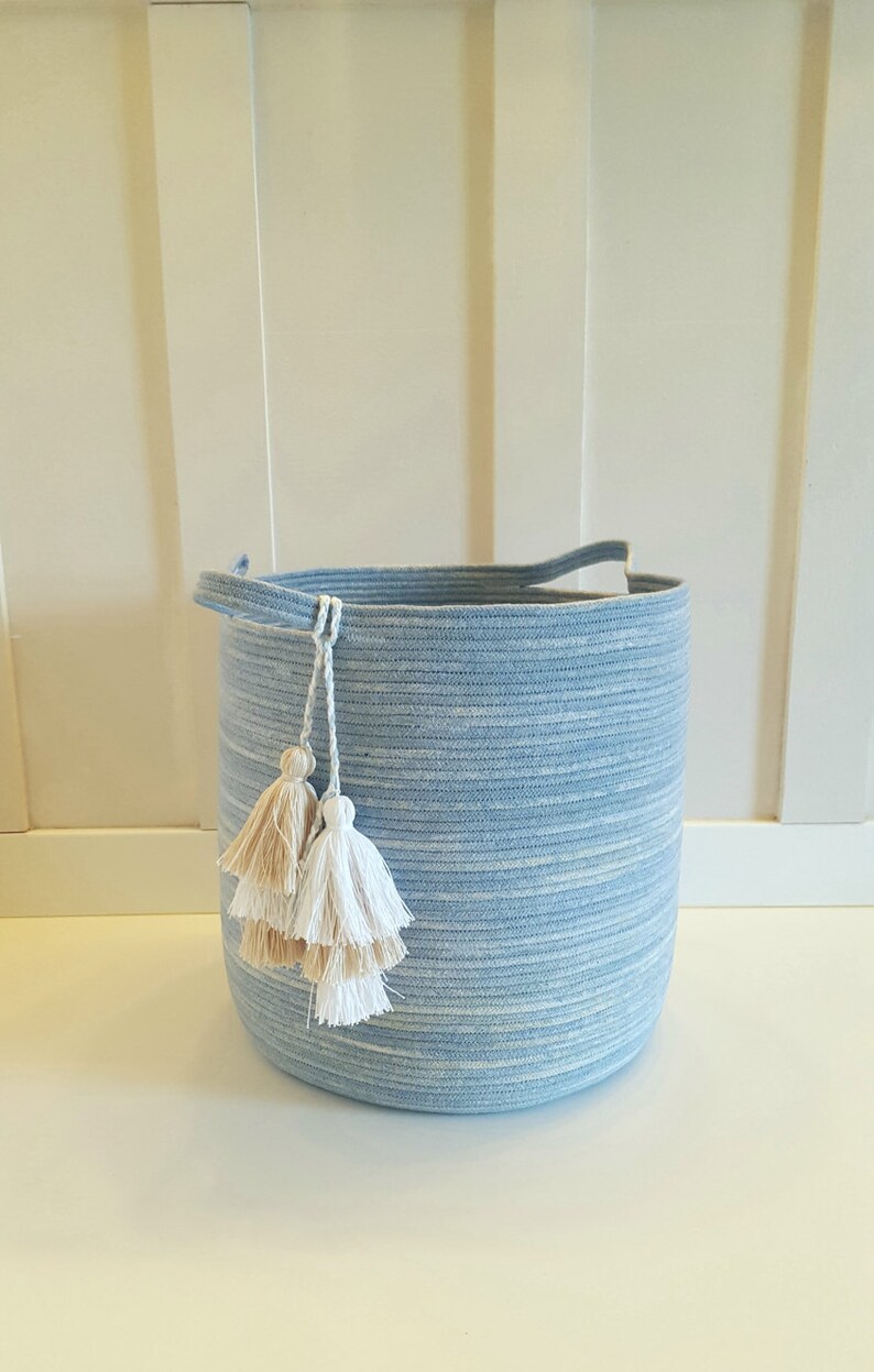 Denim Rope Basket with Tassels Etsy