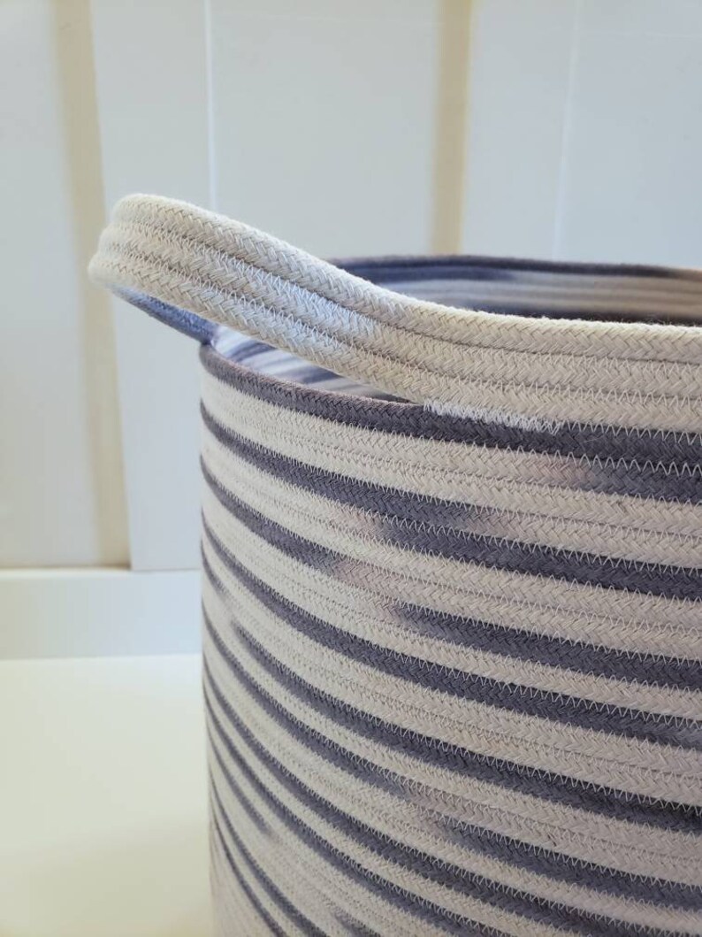 XL Navy and White Rope Basket With Handles Etsy