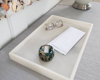 Large 18 X 12 White Swirled Resin Bar Coffee Table Tray