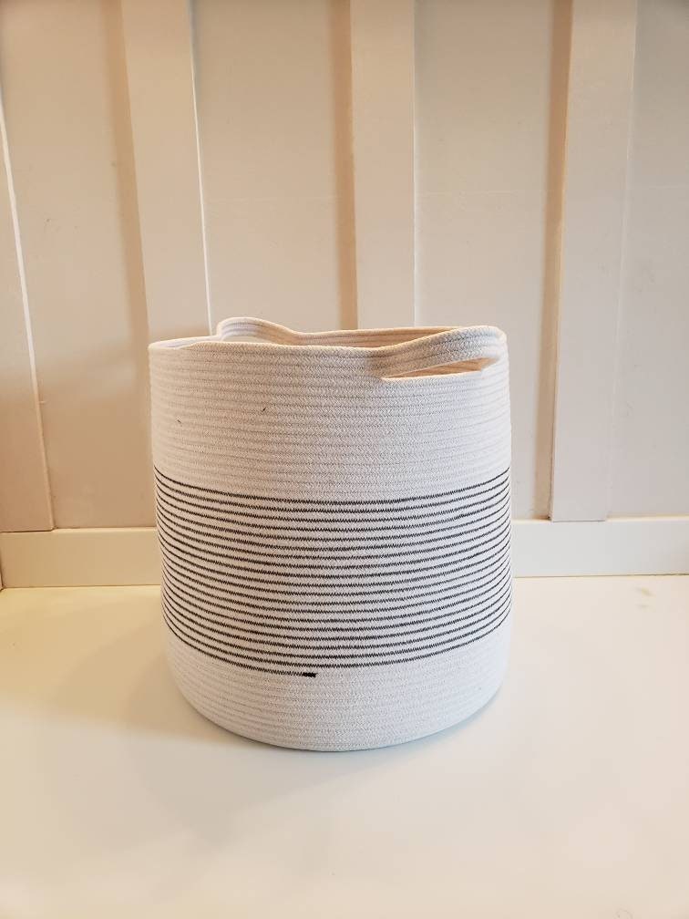 Made to Order XL Stripe Rope Basket with Handles Etsy