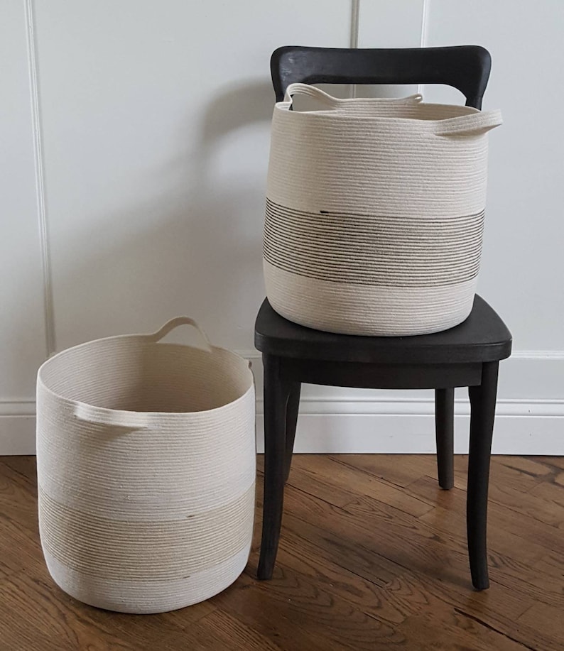 Made to Order XXL Striped Rope Basket With Handles Etsy