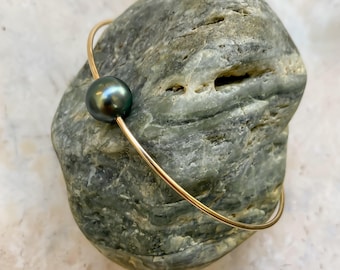 Brazalete de perla de Tahití - Relleno de oro o plata de ley