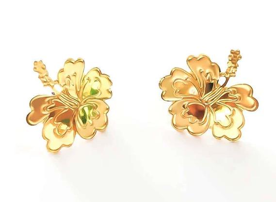 Hibiscus Gold Earrings Etsy