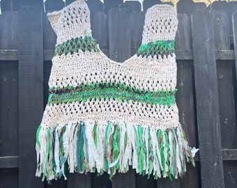 Hand Knit Festival Shawl made from textile waste