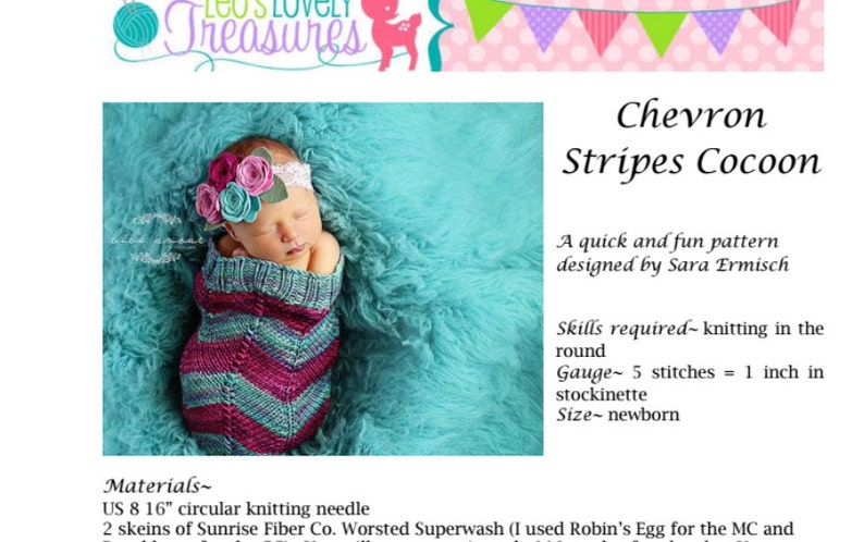 Chevron Stripes PATTERN Knit Baby Cocoon, Instant PDF Download zdjęcie 2