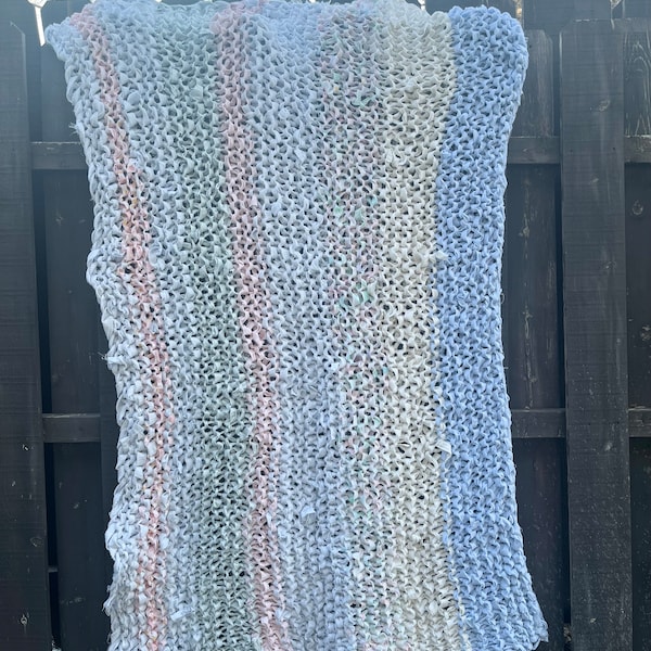 Cotton candy dreams- Hand Knit Weighted Blanket Made from Recycled Textiles