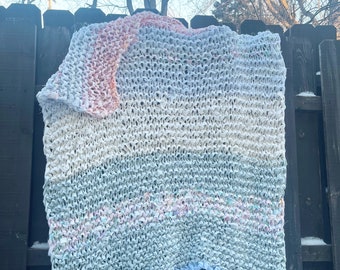 Sugary Sweet- Hand Knit Lap blanket Blanket Made from Recycled Textiles