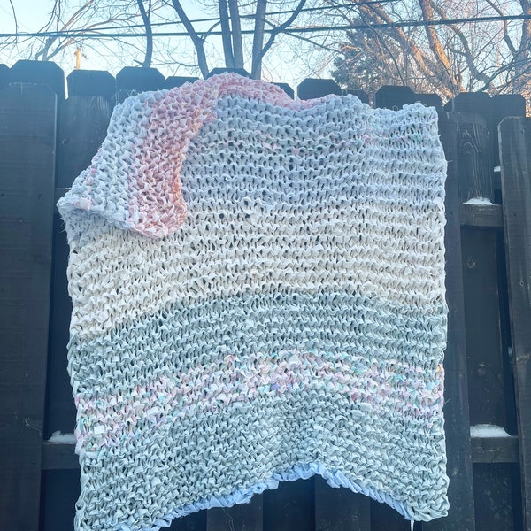 Sugary Sweet- Hand Knit Lap blanket Blanket Made from Recycled Textiles