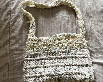 Hand knit recycled crossbody bag made from textile waste!