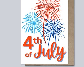 Afdrukbare 4 juli vuurwerkkaart, digitale download