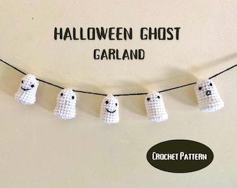 PATRÓN Amigurumi de crochet Mini guirnalda de fantasmas / Decoración de Halloween DIY / PDF descargable