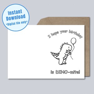 Printable Coloring Page Dinosaur Birthday Card - Etsy