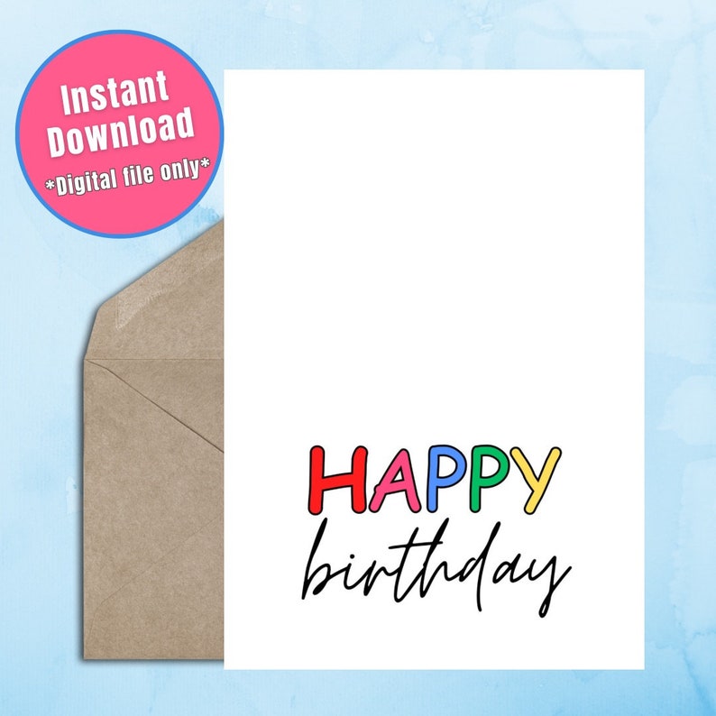 Printable Happy Birthday Card, Digital Download Etsy