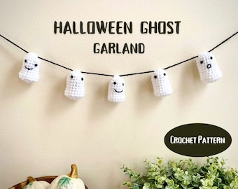 PATRÓN Amigurumi de crochet Mini guirnalda de fantasmas / Decoración de Halloween DIY / PDF descargable
