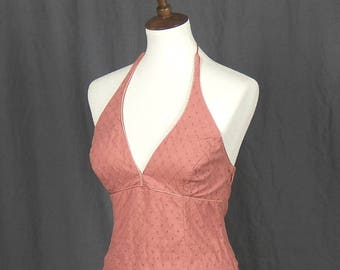 Vintage-Inspired Peach Halter Top Swing Sundress