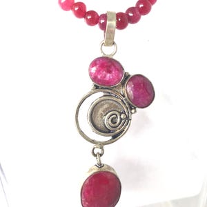Vintage Raw Ruby 925 Silver Earrings Pendant Necklace Set. 19.25”  Free Shipping