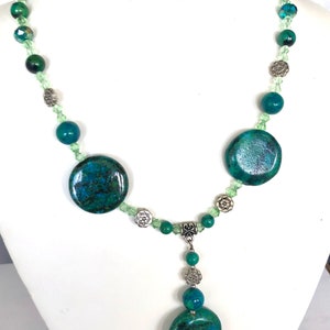 Vintage Inspired Chrysocolla Crystals Pendant Necklace