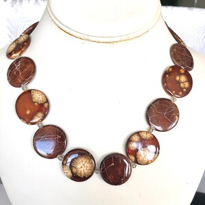 Vintage Inspired Drizzle Spotted Brown Mother of Pearl Necklace
