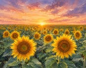 Sunflowers at Sunset - Digital Watercolor
