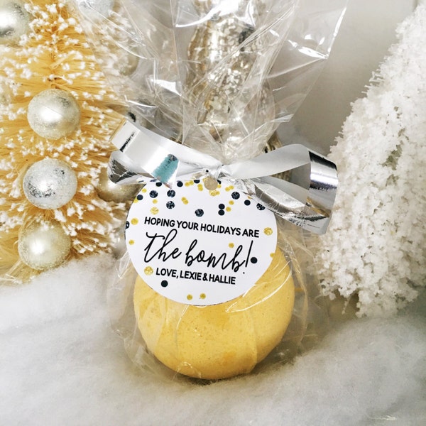 Printable Hoping Your Holidays Are The Bomb. Personalized Tags for Bath Bomb Gift. Black and Gold Digital Bath Bomb Tags.