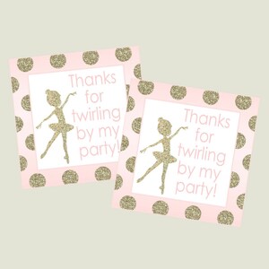 Ballerina Favor Tag for Pink and Gold Glitter Ballet Party. Instant Digital Download.