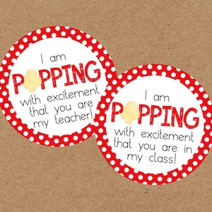 I'm Popping with Excitement Back To School Gift Tags for Teachers or Class. Instant Digital Download. Popcorn themed Class & teacher tags