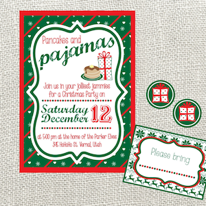 Pancakes and Pajamas Christmas Party Invitation. Custom Christmas Party Invitation Package. Digital Invitation