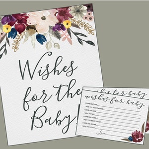 Wünsche für Baby Karten und Schild. Vervollkommnen Sie für Fall-Babyparty. Sofortiger digitaler Download. Herbstblumen, Herbstblumen, rustikale Babyparty