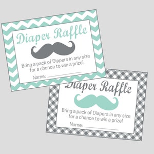 Cartão de sorteio de fraldas para chá de bebê de homenzinho, chá de bebê de bigode, festa de bigode. Download digital instantâneo.