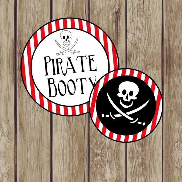 Pirate Booty Favor Tags for Pirate Party, Pirate Birthday, Halloween, or Class Party. Instant Digital Download