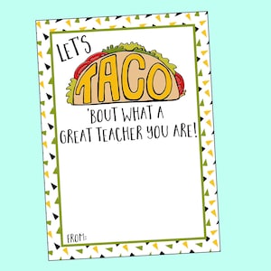 Laten we Taco vertellen wat een geweldige leraar je bent! Taco cadeaukaarthouder voor lerarenwaardering, verjaardag, Moederdag, Vaderdag. Digitaal