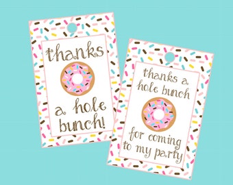 Donut Favor Tags. Thanks A Hole Bunch. Instant Digital Download. Donut Party, Doughnut Party, Donut Baby Shower, Party Favor Tag, Sprinkles