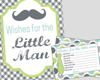 Wishes for the Little Man, Wishes for Baby, Baby Shower Game. Little Man Baby Shower, Mustache Bash. Instant Digital Download