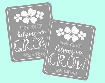 Personalized Thank You For Helping Me Grow Tags for Teacher's Appreciation, Teachers Gifts, Thank You Gift. Digital Tags. Flower, Plant Tags